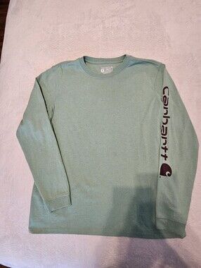 Carhartt Women's Graphic Long Sleeve T-Shirt Green Size medium 8/10 euc arm logo